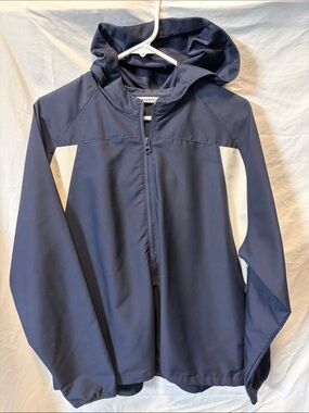 Cutter & Buck Navy Zip-Front Hooded Jacket with White Logo